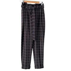 Joseph Ribkoff High-Waisted Paper Bag Plaid Gray Trousers Dress Pants size 4